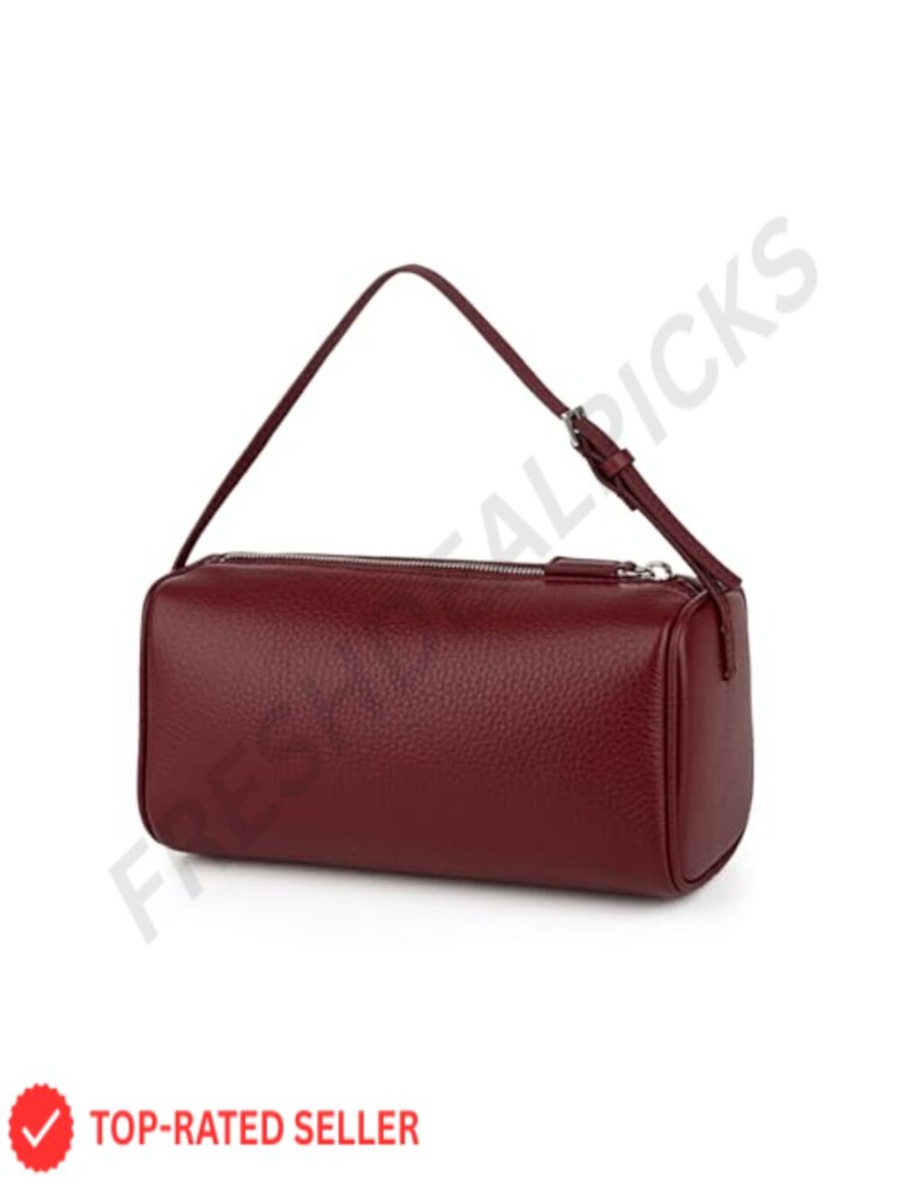 Full-Grained Leather Crossbody Bag Handmade Stitching Small Barrel Purse